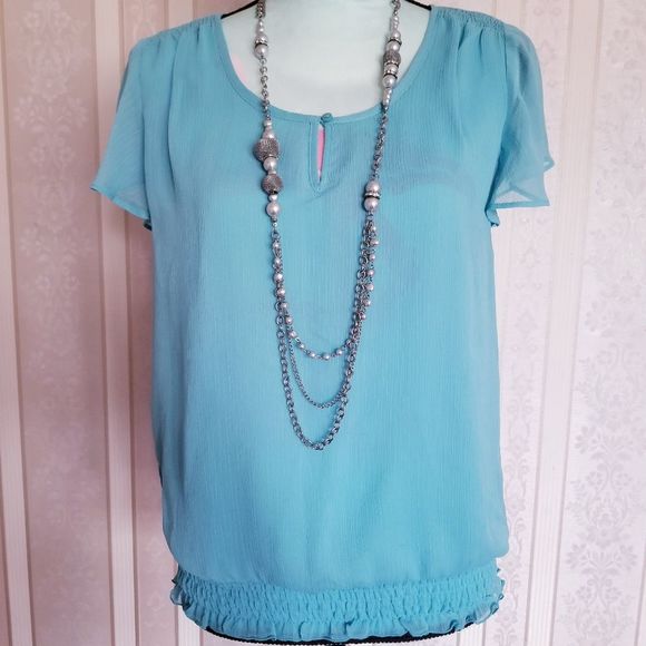 Covington Tops - Covington Petite Flutter Sheer Top Mint Green SP